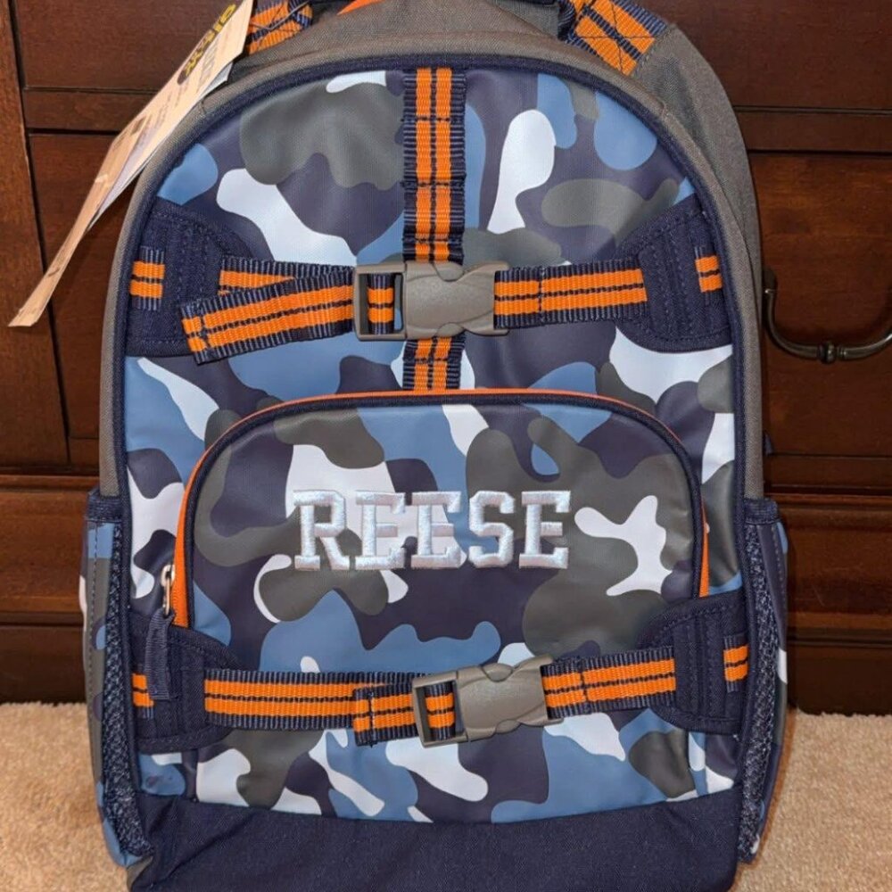 Pottery Barn Kids Mackenzie Blue Gray Camo Glow-in-the-Dark Backpack Large NWT